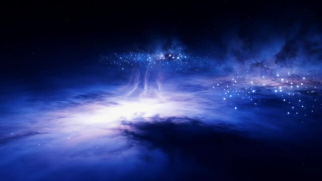 Cosmic nebula cloud deep space background interstellar cloud blue galaxy sky glowing star field astrophotography style cinematic scene cosmic energy flow ethereal light outer landscape interstellar