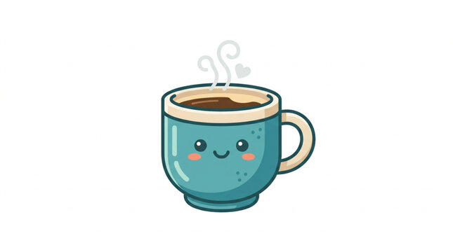 Cute Kawaii Coffee Cup with Steam and Happy Face.