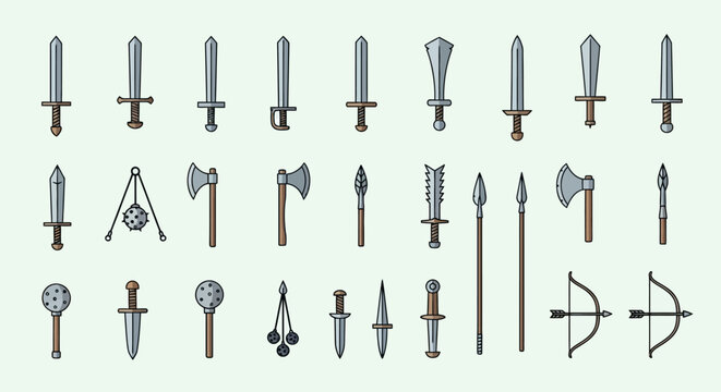 Pixel Art Medieval Weapons Collection: Swords, Axes, Bows, Maces, Spears