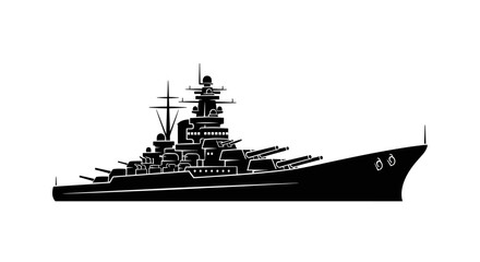 Silhouette of a historical battleship, warship illustration © nuha
