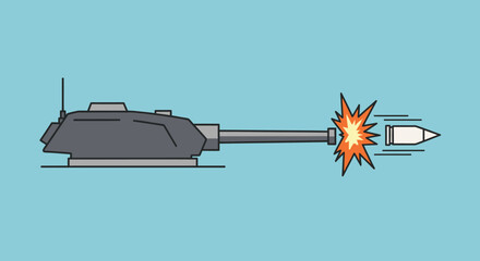Tank Cannon Firing Ammunition with Muzzle Flash © taufik