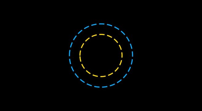 Minimalist concentric dashed circles animation, blue and yellow loading animation