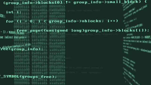 Abstract digital code and binary data flowing in cyberspace.