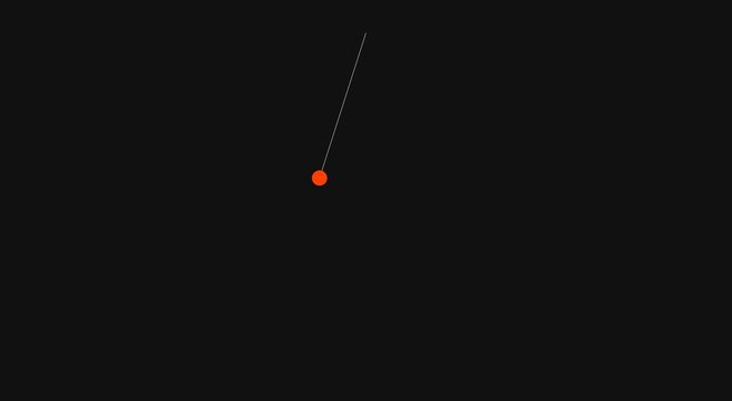 Minimalist pendulum motion loop, rhythmic swinging red dot on animation black background