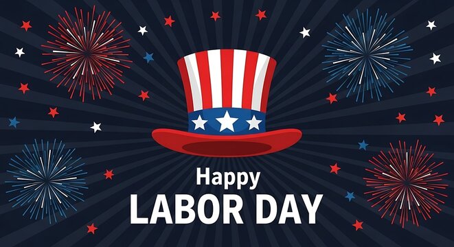 American labor day celebration patriotic uncle sam hat with fireworks festive holiday graphic