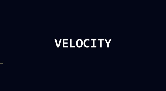 Velocity text animation with moving cursor on dark animation background