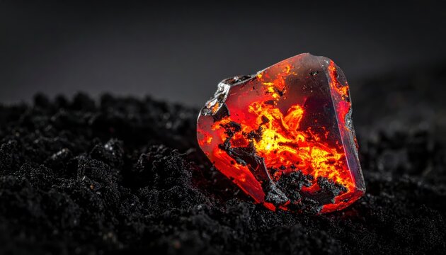 Striking Rough Fire Opal Displaying Intense Red and Orange Flashes Against Dark Background