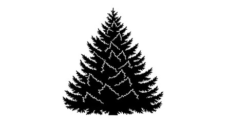 Black silhouette of a pine tree with detailed branches and needles. © Rani