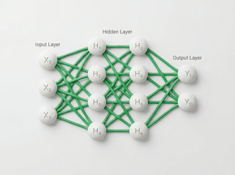 3D Render Neural Network Diagram on White Background