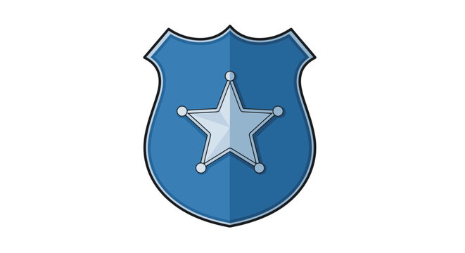 Blue Sheriff Badge with Star Emblem, Law Enforcement Symbol, Isolated on White