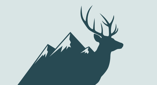 Majestic Stag Silhouette Over Snowy Mountain Peaks Minimalist Design