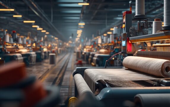 Textile Manufacturing Interior View of a Functioning Production Facility