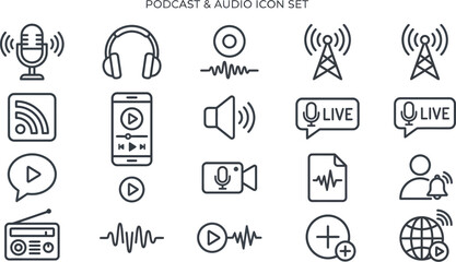 Fototapeta premium Podcast and Audio Icon Set for Digital Media and Communication