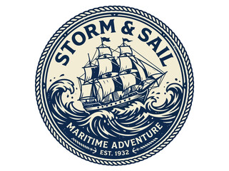 Fototapeta premium Vintage sailing ship logo emblem.