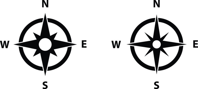 Compass Direction Icons with Cardinal Points North South East West, Cardinal Points Icon Set with Compass Direction Symbols and Navigation Markers