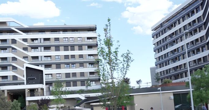 Apartment complexes with balconies and windows