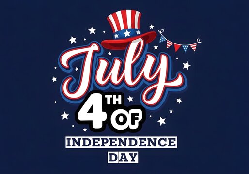 July 4th independence day celebration graphic with patriotic uncle sam hat