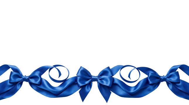 Elegant Blue Satin Ribbon Bottom Border With Gift Bows And Transparent Background