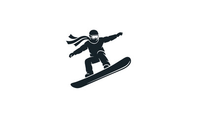 Fototapeta premium Snowboarder jump silhouette clean minimalist black vector logo