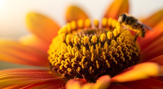 Bee visits flower on a bright Nature Conservation Day in the World
