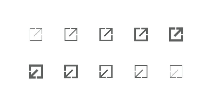 10 External Link Arrow Line Icons Set &ndash; Open in New Window, Launch, Redirect, Editable Stroke Vector Collection