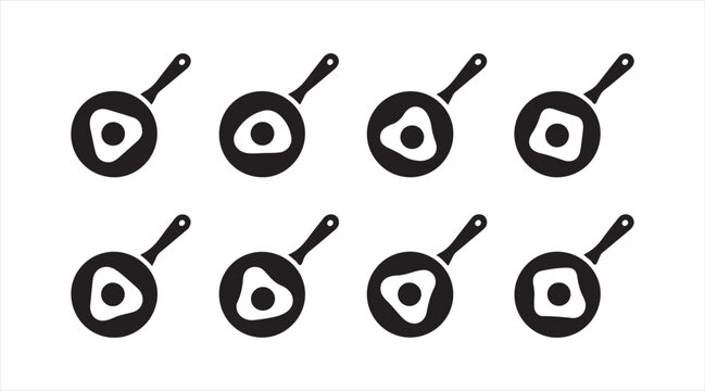 Kitchen cookware silhouette set featuring frying pans and skillets in top view, black cooking utensil icons for restaurant, food service and culinary design projects