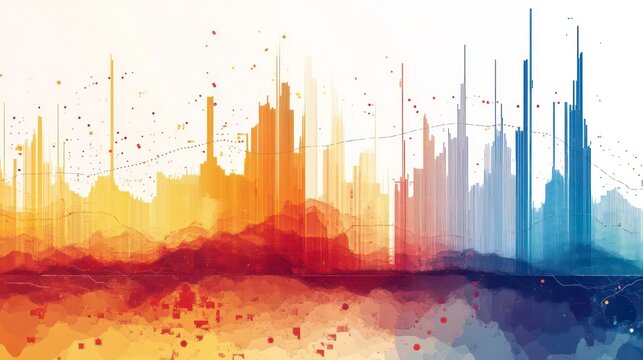 Abstract cityscape skyline with vibrant color gradient, representing growth and data visualization.