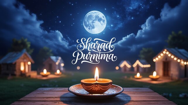 Chandra Darshan celebration glows beneath radiant full moon with sacred diya and peaceful village.