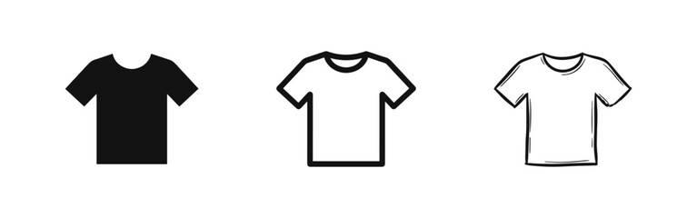 T-Shirt Icon Set - Apparel Clothing Symbols in Solid, Outline, and Sketch Styles © drawing lines