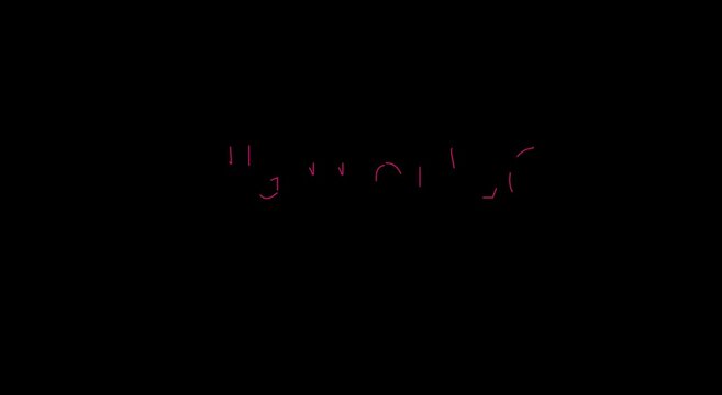 Neon pink "happy birthday" script sign glowing on dark animation background