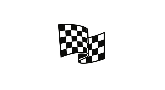 A black and white checkered flag waving against a plain white background