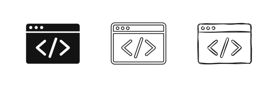 Browser Window with Programming Code Icon Set
