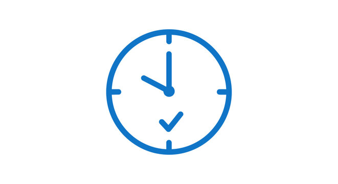 A blue clock icon showing a check mark symbol for timely task completion