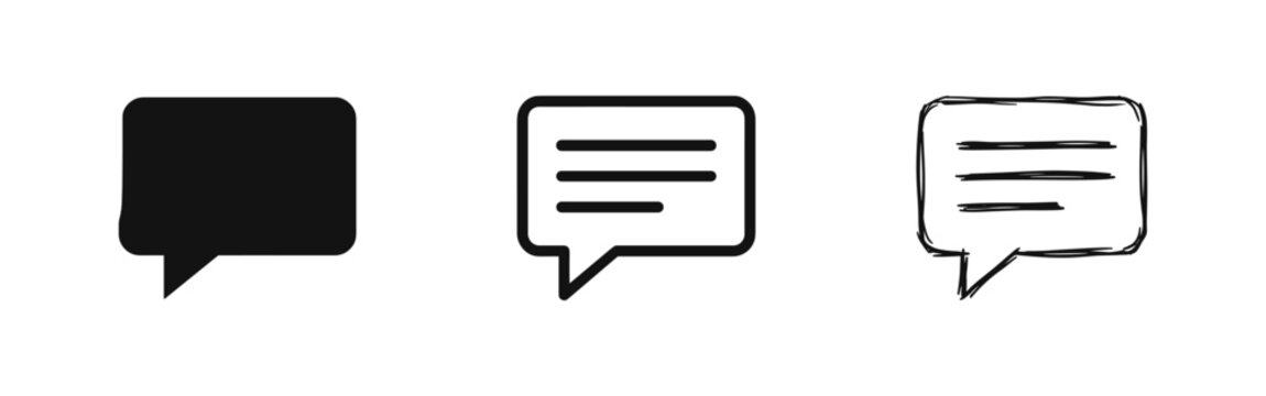 Speech Bubble Chat Icons in Flat, Outline, and Sketch Styles - Communication and Message Vector