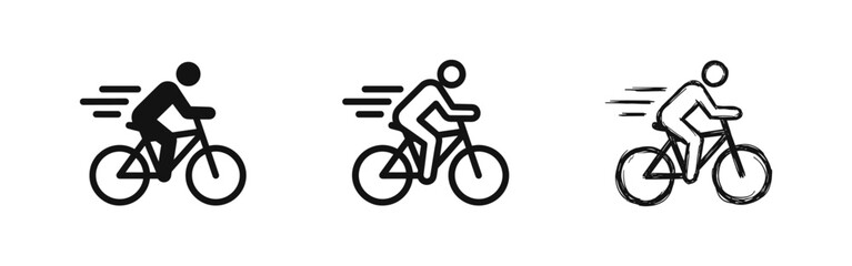 Fototapeta premium Biker Cyclist Icons in Flat, Outline, and Sketch Styles - Sports and Transportation Vector Illustration