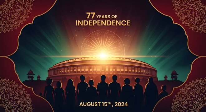 Happy independence day india celebrating 77th freedom anniversary with parliament house