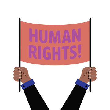 Hands holding a banner with human rights message for equality
