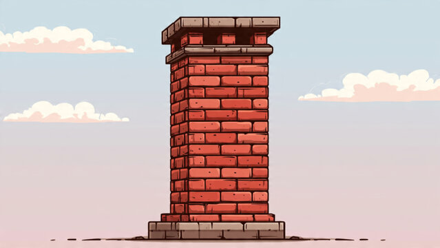 Red brick chimney stack with detailed brickwork structure against sky background