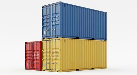 Fototapeta premium Stack of colorful shipping containers isolated on white background