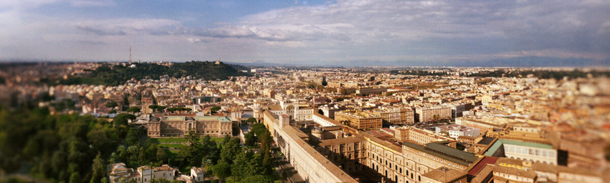 panoramic view of Rome, Italy, likely taken from the dome of St. Peter's Basilica in Vatican City, Europe