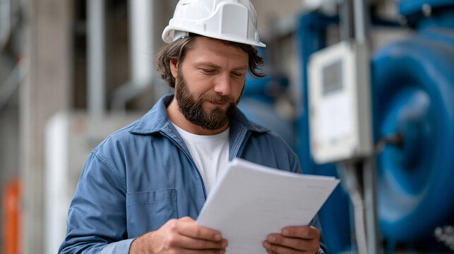 Warehouse facility energy manager reviewing demand response curtailment notification on wall mounted display beside industrial equipment, commercial load flexibility program