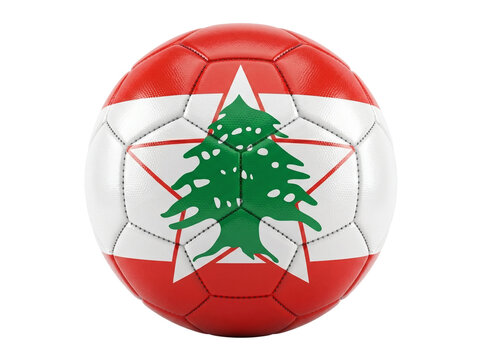 Soccer Ball with Lebanese Flag and Cedar Tree Design Featuring Sports, Football, Red with White and Green Elements for National Symbol, Lebanon