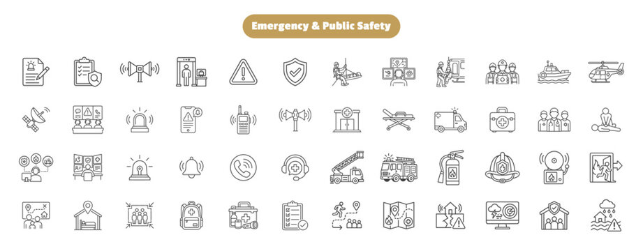 Emergency and Public Safety Line Icon Set for Rescue Services