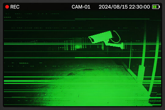 Night vision security camera interface overlay screen with green phosphor display panel