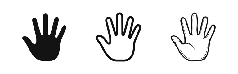 Human Hand Palm Icon Set, Help Stop Symbols in Silhouette, Outline and Hand-Drawn Styles © drawing lines