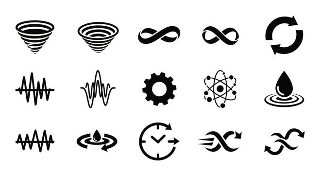Collection of various science and technology icons.