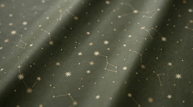 Dark green fabric with a gold celestial constellation and star pattern for mystical design backgrounds.