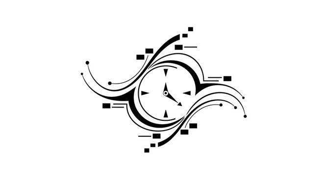 Modern clock with abstract swirling design.