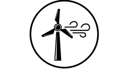 Wind turbine icon with blowing wind. © heri