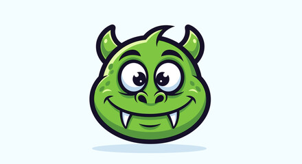 Green cartoon monster face smiling. © ulul